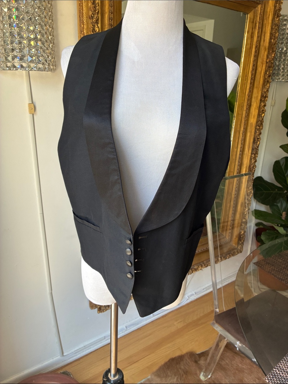 Vintage Classic Black Satin Lapel Vest size medium